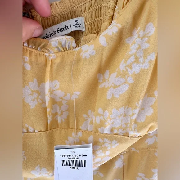 NWT Abercrombie & Fitch Tie-Strap Ruched Midi Dress - Yellow - S - Picture 6 of 8